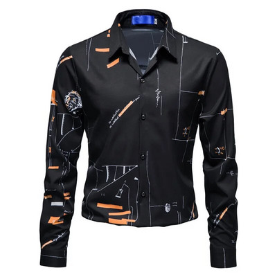 Uus meeste trendi pikkade varrukatega särk Business Casual särk Kontori pidulik suures suuruses särk