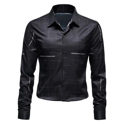 Uus meeste trendi pikkade varrukatega särk Business Casual särk Kontori pidulik suures suuruses särk