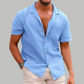 Καλοκαιρινό μονόχρωμο πουκάμισο για ανδρική μπλούζα Χαβάης Casual fashion κοντομάνικο μπλουζάκι 2023 Φαρδύ μπλουζάκι μεγάλου μεγέθους Ανδρικά ρούχα