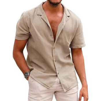 Лятна едноцветна риза за мъжка хавайска блуза Ежедневни модни горнища с къс ръкав 2023 г. Свободна голяма тениска Мъжко облекло
