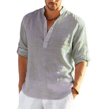 Νέο ανδρικό λινό μακρυμάνικο πουκάμισο αναπνέον μονόχρωμο casual Basic βαμβακερό λινό πουκάμισο ανδρικό μπλουζάκι από κάνναβη