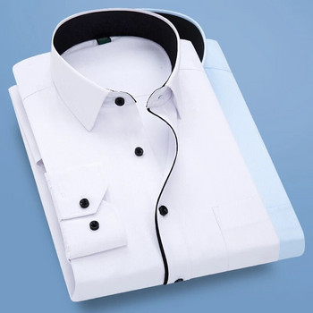 Черно-бяла пачуърк риза с дълъг ръкав Мъжка бизнес офис памучна риза Небесно синя тънка риза Camisa/Chemise S-5XL