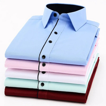 Мъжки класически ризи с дълъг ръкав, едноцветни основни рокли, удобни, меки, официални, бизнес социални стандартни, лесни за поддръжка офис ризи