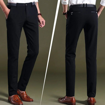 Панталони за мъже Еластични първокласни бизнес панталони без ютия Прави кройки с плоска предна част Мъжки панталони Модни официални панталони