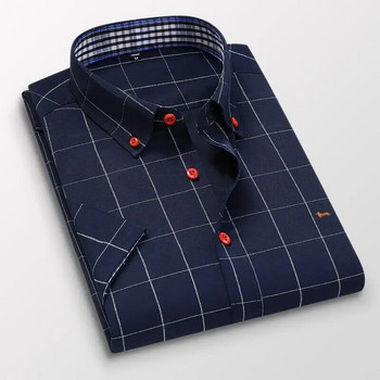 Нови летни мъжки ежедневни бизнес блузи Harmont с къс ръкав, 100% памук, меко каре, прилепнала мъжка риза с бродерия Blaine