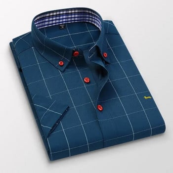 Нови летни мъжки ежедневни бизнес блузи Harmont с къс ръкав, 100% памук, меко каре, прилепнала мъжка риза с бродерия Blaine