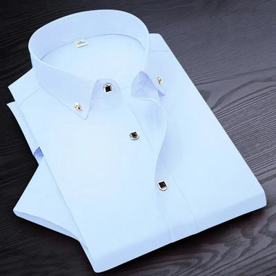 Aukštos kokybės nelyginami vyriški marškinėliai trumpomis rankovėmis Nauji solidūs vyriški drabužiai, tinkantys verslo marškiniai Balti mėlyna tamsiai tamsiai juoda raudona