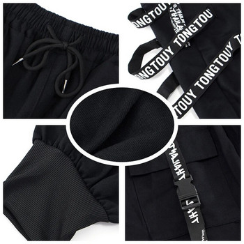 HOUZHOU Μαύρο παντελόνι Cargo Ανδρικά Joggers Ανδρικά παντελόνια Cargo Τζόκινγκ Ιαπωνικά streetwear Hip Hop Hippie Techwear Gothic Ribbon