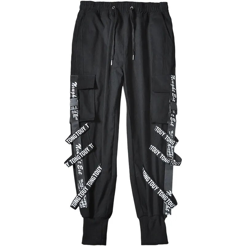 HOUZHOU Black Cargo Pants Meeste Joggers Cargo Püksid meestele Jooksvad Jaapani tänavarõivad Hip Hop Hippie Techwear Gooti lint