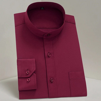 Ανδρικό μακρυμάνικο πουκάμισο με γιακά μάο (γιακά μανταρίνι) πουκάμισο με μονό μπάλωμα με τσέπη Smart casual standard-fit επαγγελματικό πουκάμισο φόρεμα γραφείου