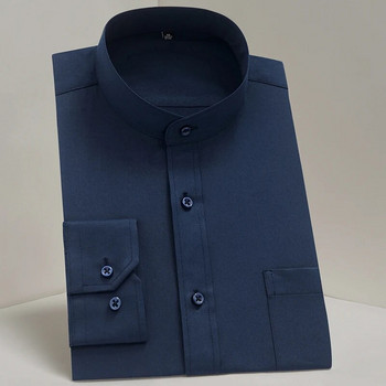 Мъжка риза с дълги ръкави с мао яка (мандаринова яка) с един кръпка и джоб Елегантни ежедневни стандартни бизнес ризи за офис