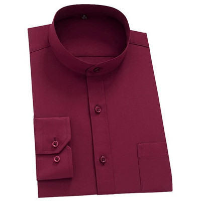 Ανδρικό μακρυμάνικο πουκάμισο με γιακά μάο (γιακά μανταρίνι) πουκάμισο με μονό μπάλωμα με τσέπη Smart casual standard-fit επαγγελματικό πουκάμισο φόρεμα γραφείου