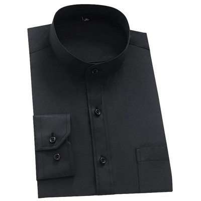 Ανδρικό μακρυμάνικο πουκάμισο με γιακά μάο (γιακά μανταρίνι) πουκάμισο με μονό μπάλωμα με τσέπη Smart casual standard-fit επαγγελματικό πουκάμισο φόρεμα γραφείου