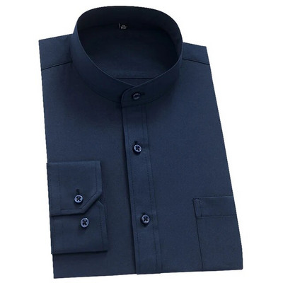 Ανδρικό μακρυμάνικο πουκάμισο με γιακά μάο (γιακά μανταρίνι) πουκάμισο με μονό μπάλωμα με τσέπη Smart casual standard-fit επαγγελματικό πουκάμισο φόρεμα γραφείου