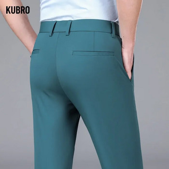KUBRO 2023 Нови панталони Мъжки летни тънки тесни ежедневни панталони Мъжки многоцветни опционални ледени копринени свободни прави бизнес