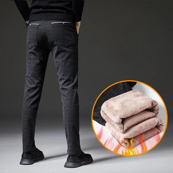 ZOENOVA Мъжки панталони Зимни поларени топли панталони Модни корейски ежедневни тънки дебели панталони за мъже Черни сини мъжки официални панталони