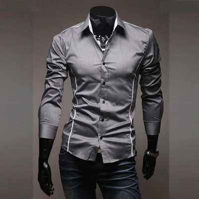 Slim Fit Мъжки ризи на райета 2022 Сиви мъжки ризи с дълъг ръкав Camisa Social Clothes Chemise Homme Camisas para hombre