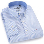 Ανδρικά κανονικά μακρυμάνικα μονόχρωμα πουκάμισα Oxford με μονό κουμπί με κουμπί προς τα κάτω Χοντρό καρό καρό πουκάμισο/ριγέ μπλούζα