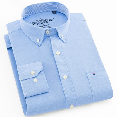 Ανδρικά κανονικά μακρυμάνικα μονόχρωμα πουκάμισα Oxford με μονό κουμπί με κουμπί προς τα κάτω Χοντρό καρό καρό πουκάμισο/ριγέ μπλούζα