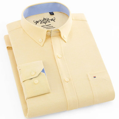 Ανδρικά κανονικά μακρυμάνικα μονόχρωμα πουκάμισα Oxford με μονό κουμπί με κουμπί προς τα κάτω Χοντρό καρό καρό πουκάμισο/ριγέ μπλούζα