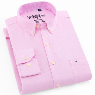 Ανδρικά κανονικά μακρυμάνικα μονόχρωμα πουκάμισα Oxford με μονό κουμπί με κουμπί προς τα κάτω Χοντρό καρό καρό πουκάμισο/ριγέ μπλούζα