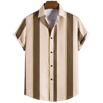 Мъжки 2023 г. Мъжки дрехи Обикновени райета 3d Хавайска риза с къс ръкав Свободна дишаща социална ежедневна модна лятна гореща Camisa