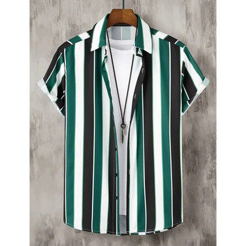 Ανδρικά ανδρικά ρούχα 2023 Απλές ρίγες 3d Χαβάης κοντομάνικο πουκάμισο Φαρδύ αναπνεύσιμο Social Casual μόδα Καλοκαιρινή καυτή Camisa