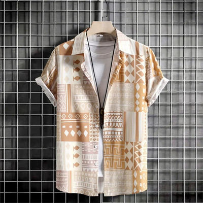 Ανδρικά ανδρικά ρούχα 2023 Απλές ρίγες 3d Χαβάης κοντομάνικο πουκάμισο Φαρδύ αναπνεύσιμο Social Casual μόδα Καλοκαιρινή καυτή Camisa