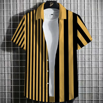 Ανδρικά ανδρικά ρούχα 2023 Απλές ρίγες 3d Χαβάης κοντομάνικο πουκάμισο Φαρδύ αναπνεύσιμο Social Casual μόδα Καλοκαιρινή καυτή Camisa