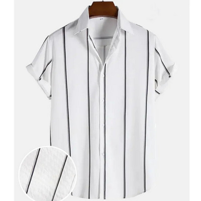 Ανδρικά ανδρικά ρούχα 2023 Απλές ρίγες 3d Χαβάης κοντομάνικο πουκάμισο Φαρδύ αναπνεύσιμο Social Casual μόδα Καλοκαιρινή καυτή Camisa