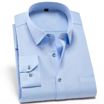 2023 Не желязо Твърди меки еластични ризи Easycare Мъжки спандекс Риза с дълъг ръкав Мъжки офис ризи Мъжко облекло