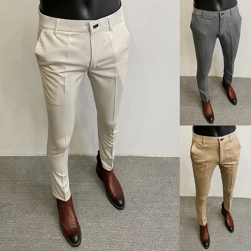Vyriškos kostiumo kelnės Verslo elegantiškos elastingos Slim Fit formalios kelnės Aukštos kokybės mados vienspalvės laisvalaikio kelnės Vyriški drabužiai