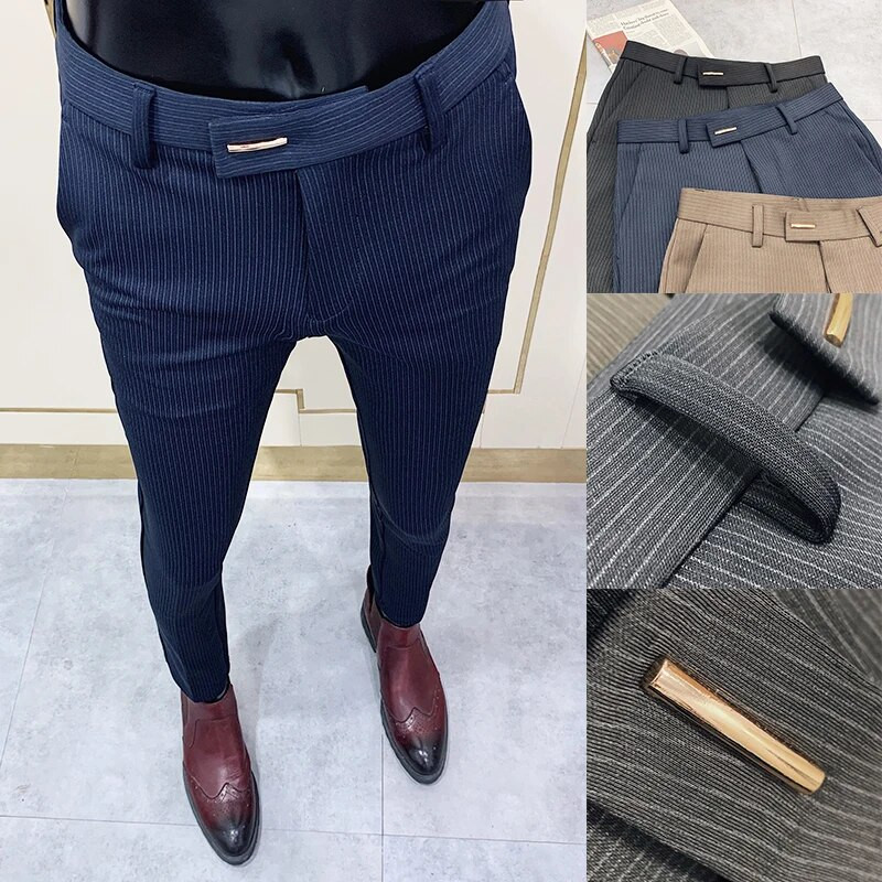 Vyriškos kostiumo kelnės Verslo elegantiškos elastingos Slim Fit formalios kelnės Aukštos kokybės mados vienspalvės laisvalaikio kelnės Vyriški drabužiai