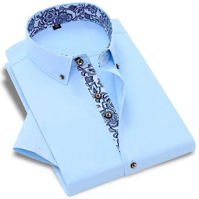Plavo-bijela muška košulja s porculanskim ovratnikom, korejski uski kroj, ležerna, uredska, poslovna, jednobojna, tamnoplava bijela