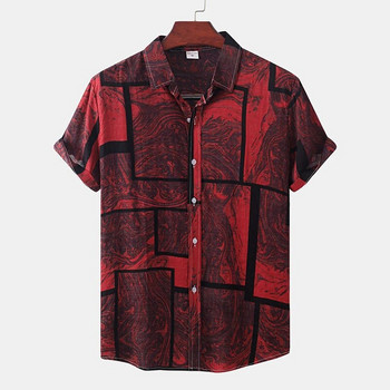 Мъжка лятна хавайска ежедневна модна социална плажна риза с къс ръкав и голям принт на цветя, свободна ретро курортна риза, китайска