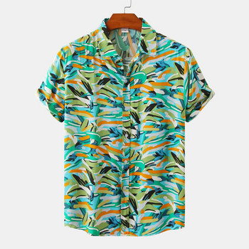 Мъжка лятна хавайска ежедневна модна социална плажна риза с къс ръкав и голям принт на цветя, свободна ретро курортна риза, китайска