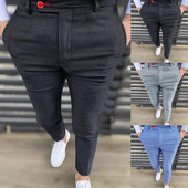Meeste vabaaja mitmekülgsed moodsad venivad püksid täpiprintiga Slim Fit väikese jalaga ülikond püksid vabaaja püksid Harlan püksid meeste püksid