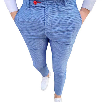 Meeste vabaaja mitmekülgsed moodsad venivad püksid täpiprintiga Slim Fit väikese jalaga ülikond püksid vabaaja püksid Harlan püksid meeste püksid