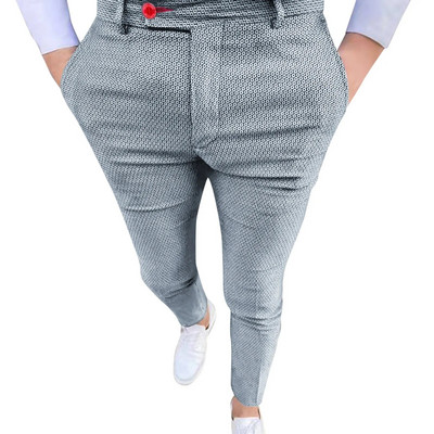 Meeste vabaaja mitmekülgsed moodsad venivad püksid täpiprintiga Slim Fit väikese jalaga ülikond püksid vabaaja püksid Harlan püksid meeste püksid