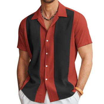 Нова модна мъжка ежедневна ретро риза за боулинг, хавайска широка риза с копчета и къси ръкави, памучно мъжко облекло на оксфордски райета