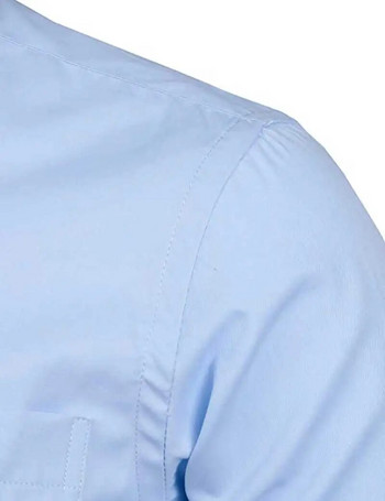 Мъжки небесно сини тесни ризи Slim Fit Маркова риза с дълъг ръкав Мъжка памучна първокачествена бизнес официална риза с джоб