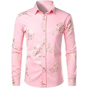 Мъжка риза с класически дизайн с дълъг ръкав Ежедневна ежедневна риза с копчета, готина розова риза Модна тънка риза XS-8XL