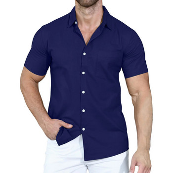 Καλοκαιρινό 2023 Νέα Ανδρικά Πουκάμισα Διασυνοριακά Μονόχρωμα Πόλο Κουμπί Φαρδύ κοντομάνικο πουκάμισο για άνδρες