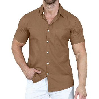 2023 летни нови мъжки ризи с трансгранична плътна цветна поло копче свободна риза с къс ръкав за мъже