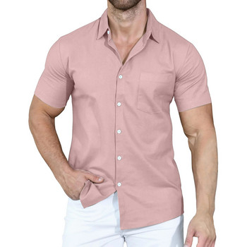 Καλοκαιρινό 2023 Νέα Ανδρικά Πουκάμισα Διασυνοριακά Μονόχρωμα Πόλο Κουμπί Φαρδύ κοντομάνικο πουκάμισο για άνδρες