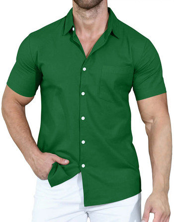 2023 летни нови мъжки ризи с трансгранична плътна цветна поло копче свободна риза с къс ръкав за мъже