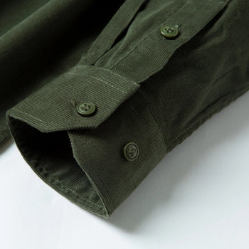 Мъжка модна стандартна рипсена риза с дълъг ръкав и един джоб Удобни меки 100% памук Работни ежедневни ризи с копчета