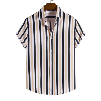 Vasariniai vyriški marškiniai dryžuoti marškiniai Havajų sagos trumpomis rankovėmis languotos raudonos spalvos viršutiniai paplūdimio drabužiai Juodai balti marškiniai vyriškiems drabužiams