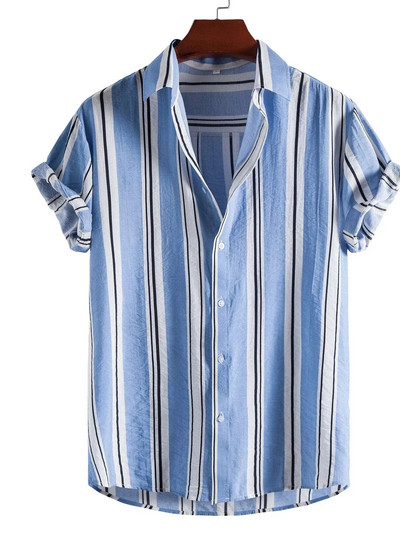 Vasariniai vyriški marškiniai dryžuoti marškiniai Havajų sagos trumpomis rankovėmis languotos raudonos spalvos viršutiniai paplūdimio drabužiai Juodai balti marškiniai vyriškiems drabužiams