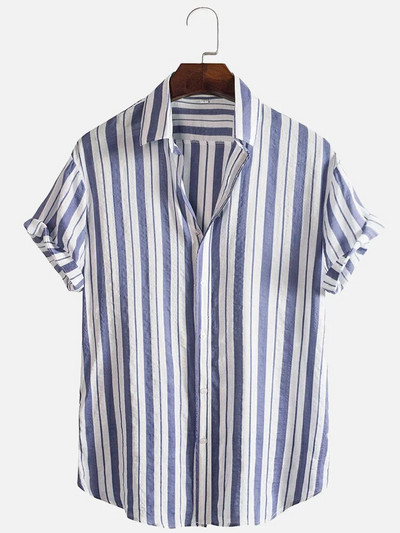 Vasariniai vyriški marškiniai dryžuoti marškiniai Havajų sagos trumpomis rankovėmis languotos raudonos spalvos viršutiniai paplūdimio drabužiai Juodai balti marškiniai vyriškiems drabužiams